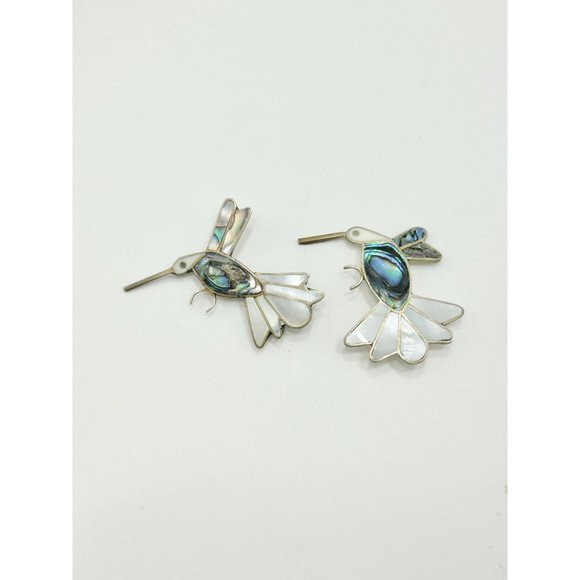 Vintage Alpaca Silver Mexico Hummingbird Pin Brooch with Abalone Shell Inlay - Picture 7 of 8